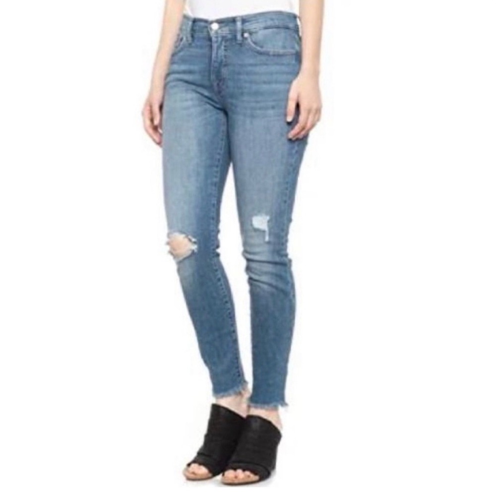 Lucky Brand Ava Mid Rise Super Skinny Jeans Distressed Raw Hem 4 27 Stretch